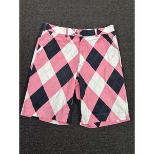 Loudmouth Golf Shorts Men's 36‎ Pink Blue Argyle AOP 10.5" Inseam Performance